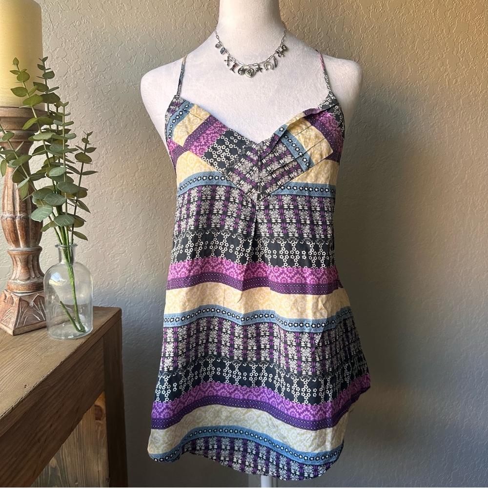 Boho Striped V-Neck Cami Top in Purple and Yellow